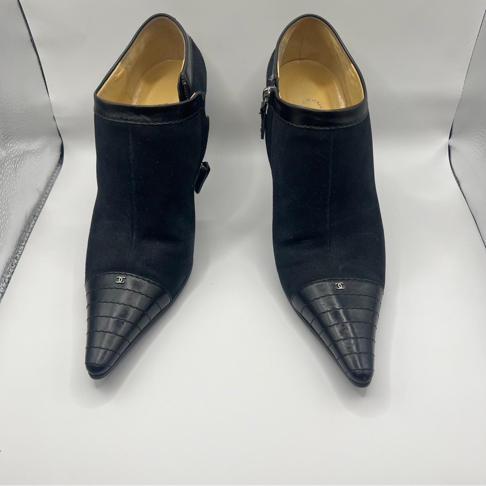 CHANEL Black Leather Ankle Boots